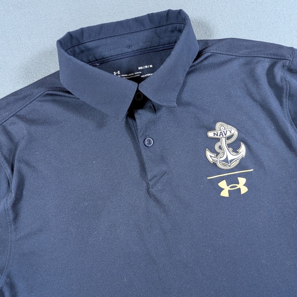 Under Armour Polo Shirt Mens Medium Navy Midshipmen USNA Anchor HeatGear